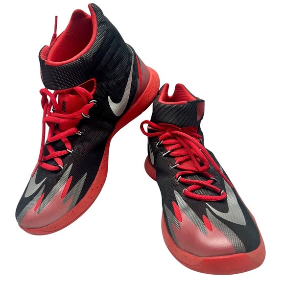 Nike Basketball Shoes High Top Red Black Silver‎ Sneakers 630913-001